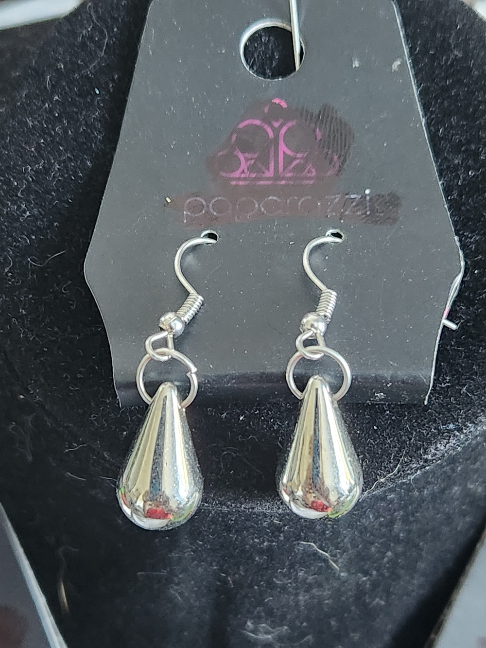Silver Tone Teardrop Hook Earrings
